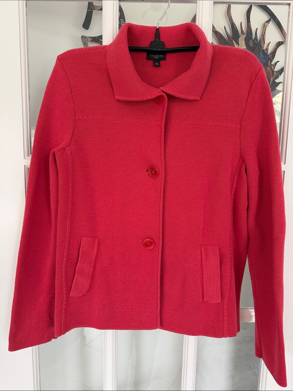 Talbots size M petite coral sweater jacket, EUC - Picture 2 of 6